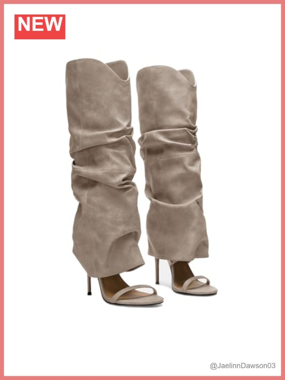 Open Toe Stiletto Heel Slouchy Knee High Pull On Boots